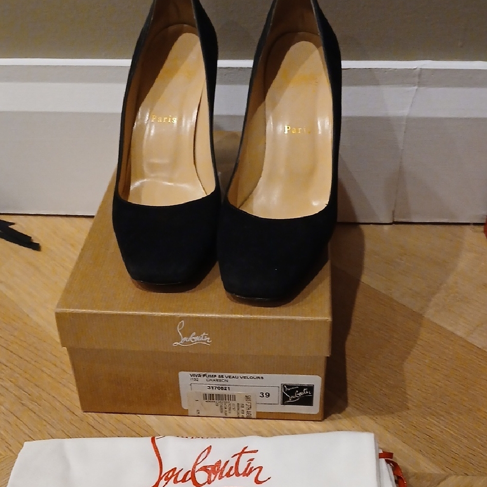 Christian Louboutin Charcoal Grey Suede Pointed-Toe Pumps